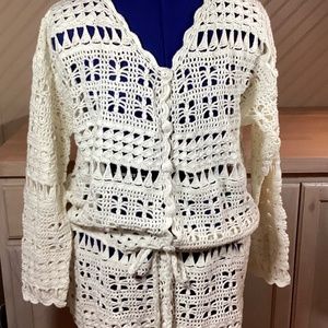 NWT Vintage Gottex Off White cotton Size Large Crochet Coverup or Jacket